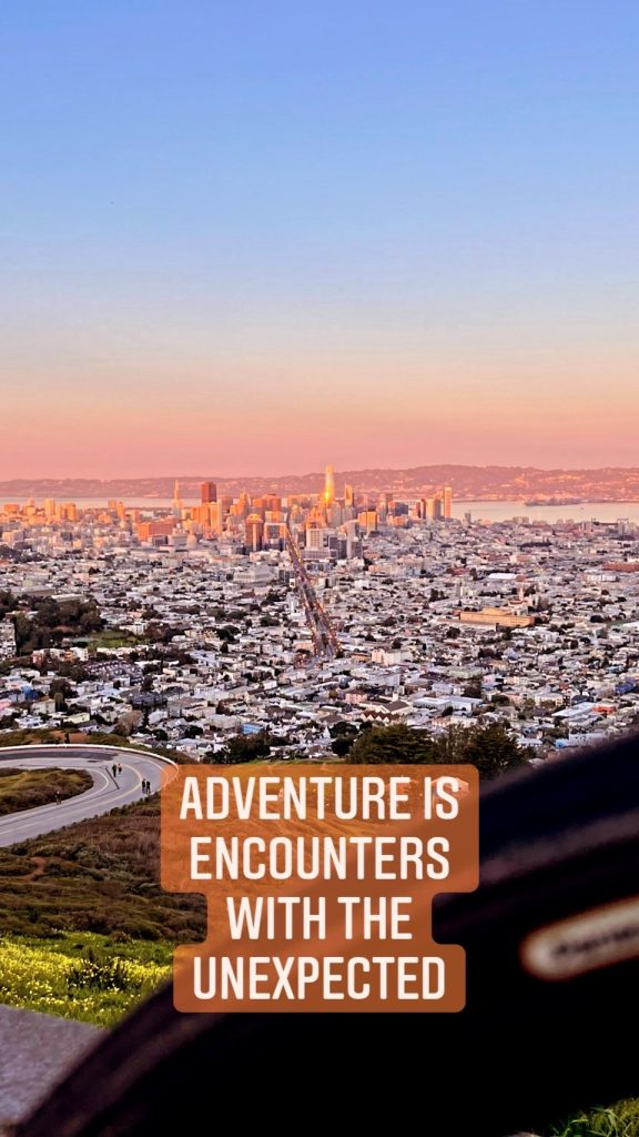 A cycling adventure can be urban like this sunset ride to Twin Peaks in San Francisco
