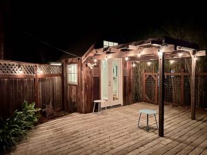 Enjoy the stars and tranquil sounds of forest nightlife on the Redwood Nest's deck