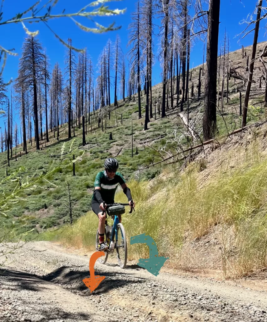 cyclist on gravel road demonstrating cycling tips like high side unclipping