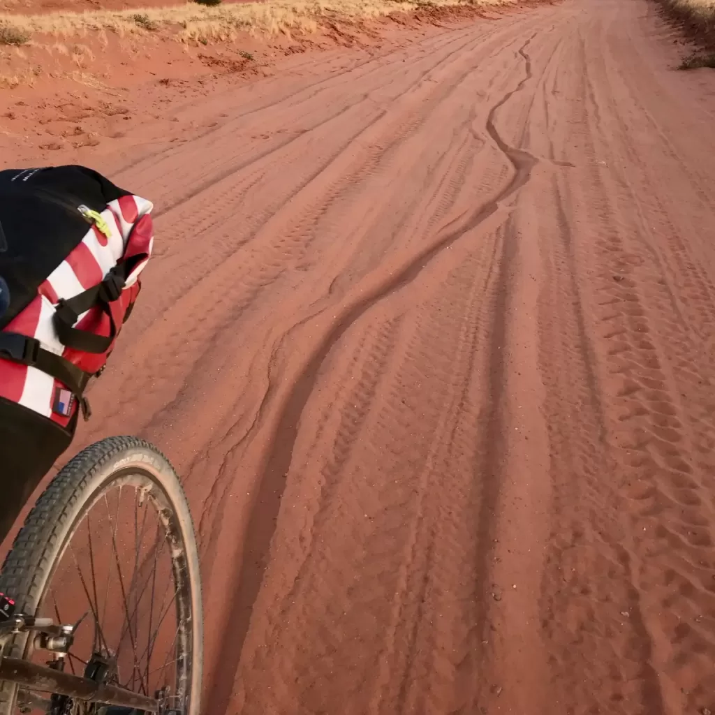 Gravel tires riding on a sandy road